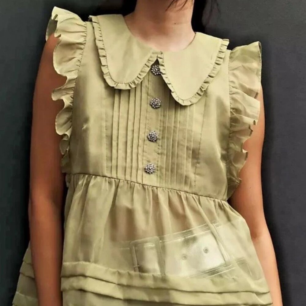 Anthropologie Maeve - Peter Pan Sheer Babydoll Top - Size S
